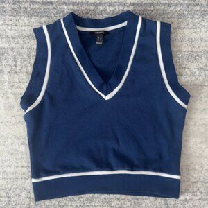 Forever 21 Navy Blue V-Neck Cropped Sweater Vest - Medium
